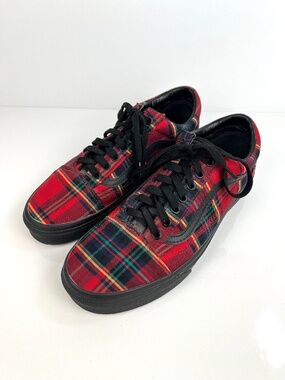 Vans Old Skool Classic Canvas Red Plaid Sneakers Men’s Size 9.5 Skateboard